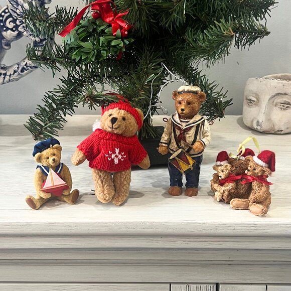 Vintage Lot Teddy Bear Ornaments Hallmark Kurt Adler Sailor Plush Old World - Picture 1 of 15